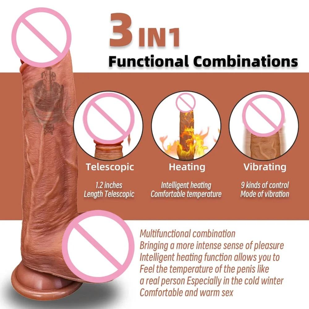 Realistic Dildo Telescopic Vibrator Female APP Remotely Controlled Heating Big Penis Massager Masturbator Adult Sex Toys Women