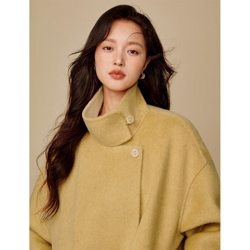 Yinman Women's Pure Merino Wool Loose Fit Double-faced Short Coat