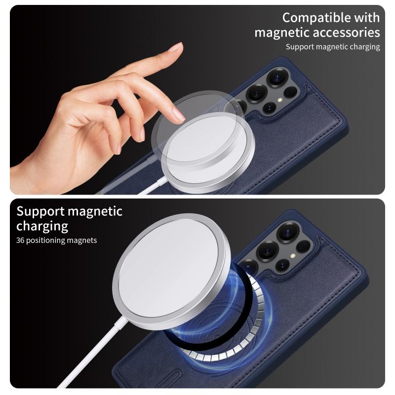 Geteilte Magnetische Kabellose Lade Leder Geldbörse Karten Handyhülle für Samsung Galaxy S25 Edge S24 FE S23 Plus S22 Ultra S21 Hülle