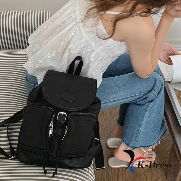 4-farbige Schnalle, zwei Taschen, Kordelzug-Rucksack, iPad, Laptop, Tragetasche aus Nylon, wasserdicht