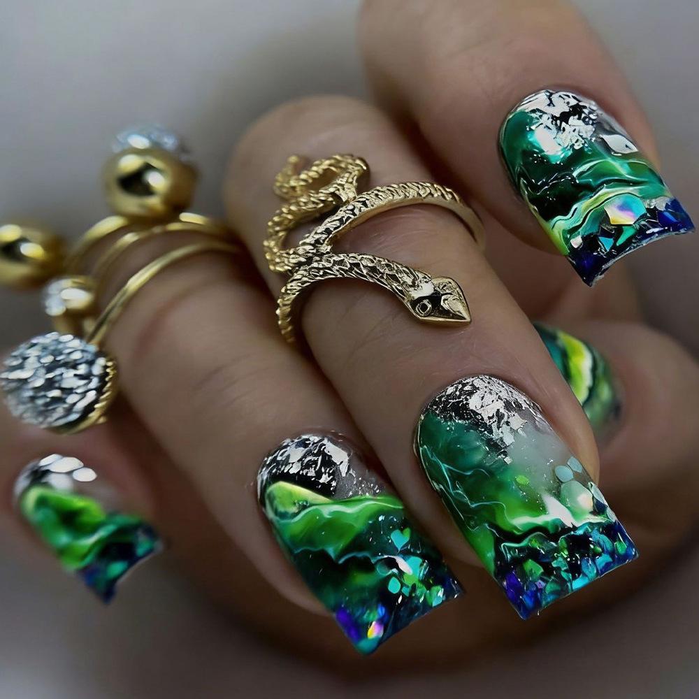 Dark Green Gradient Medium-Length Press-On Nail Tips