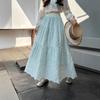 2026 Autumn Women's French Retro Elastic Waist Embroidered Hollow Out Long Skirt
