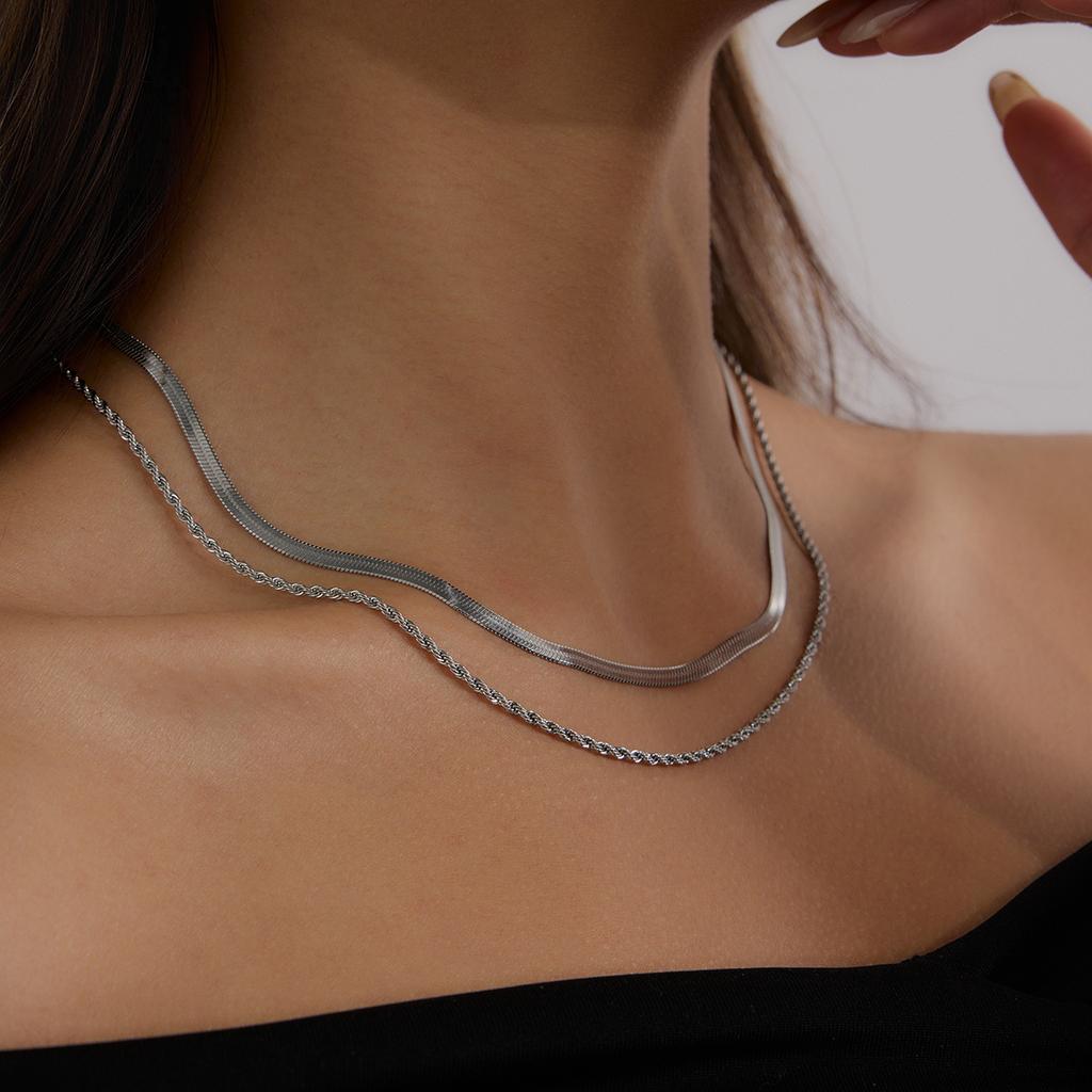 Yori Flat Snake Chain Twist Chain Double Necklace Water Resistant 18K PVD Plated Personalized Trendy Chic Jewelry Recommend