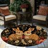 1Pcs Retro Oil Painting Style Bunny Round Carpet Soft Non-Slip Area Rug Colorful Floral Mat for Bedroom Entryway Decor