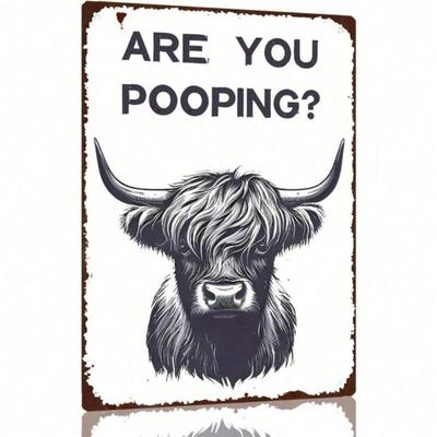 Vintage Cow Bathroom Metal Poster, Humorous Wall Decor for Toilet