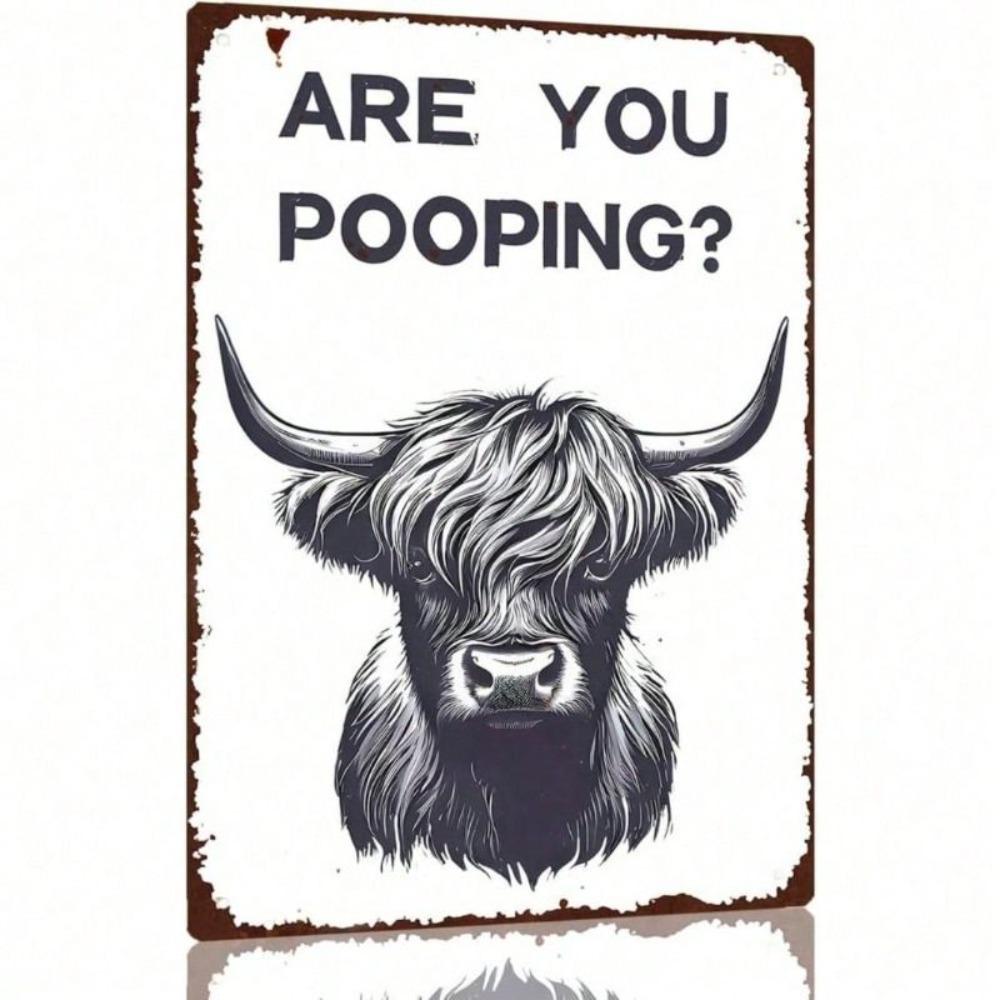Vintage Cow Bathroom Metal Poster, Humorous Wall Decor for Toilet