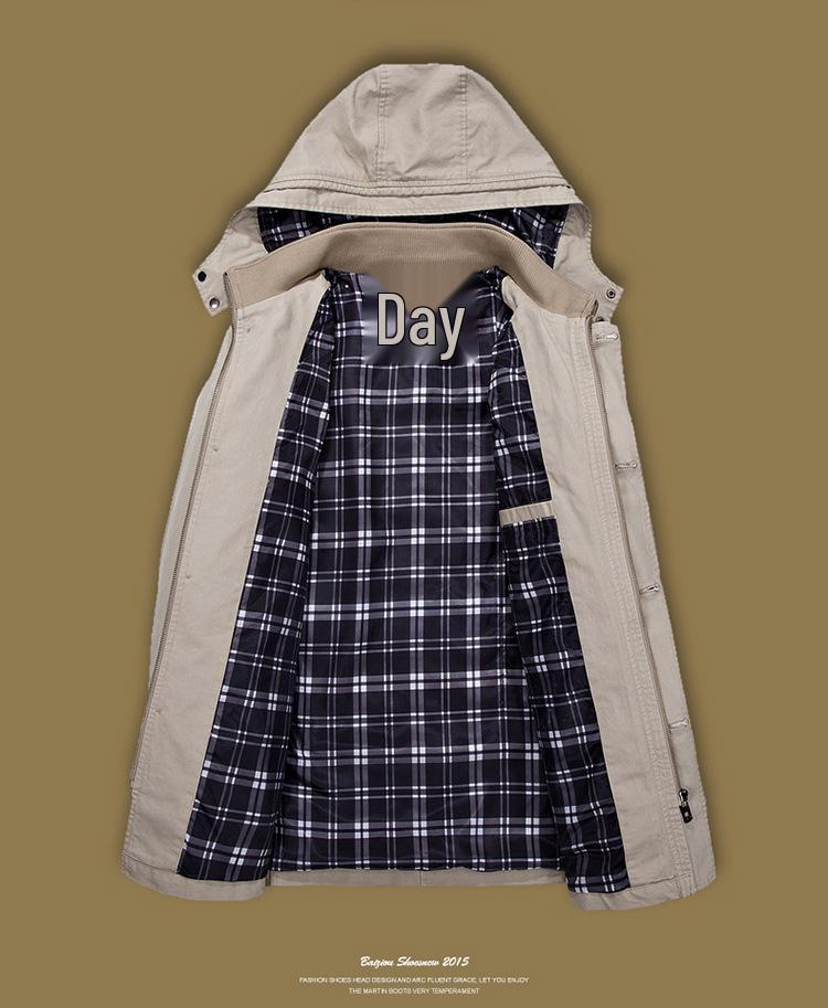 Herren-Windbreaker aus gewaschener Baumwolle, europäische Größe: Mittellange Freizeitjacke für Herbst/Winter