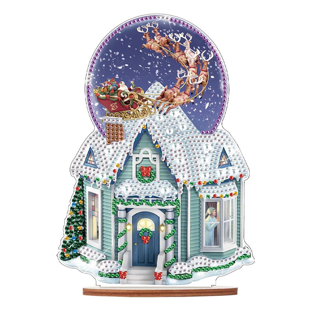 Wooden Santa Ornaments Kit Diamond Painting Desktop Diamonds Painting Desktop Decorations for Xmas Table Office Home Decoration