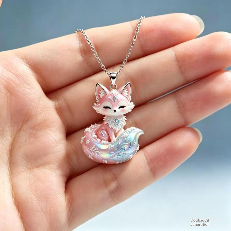 Nine Tailed Fox Pendant Necklace Exquisite Jade Like Design Golden Chain Ideal For Daily Wear Dating And Gift For Women