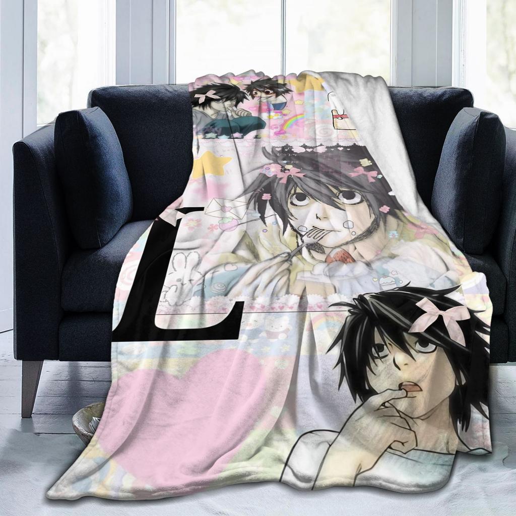 L Lawliet Knitted Blanket Deathnotes Anime Fuzzy Throw Blanket Bedroom Sofa Decoration Ultra-Soft Warm Bedspreads