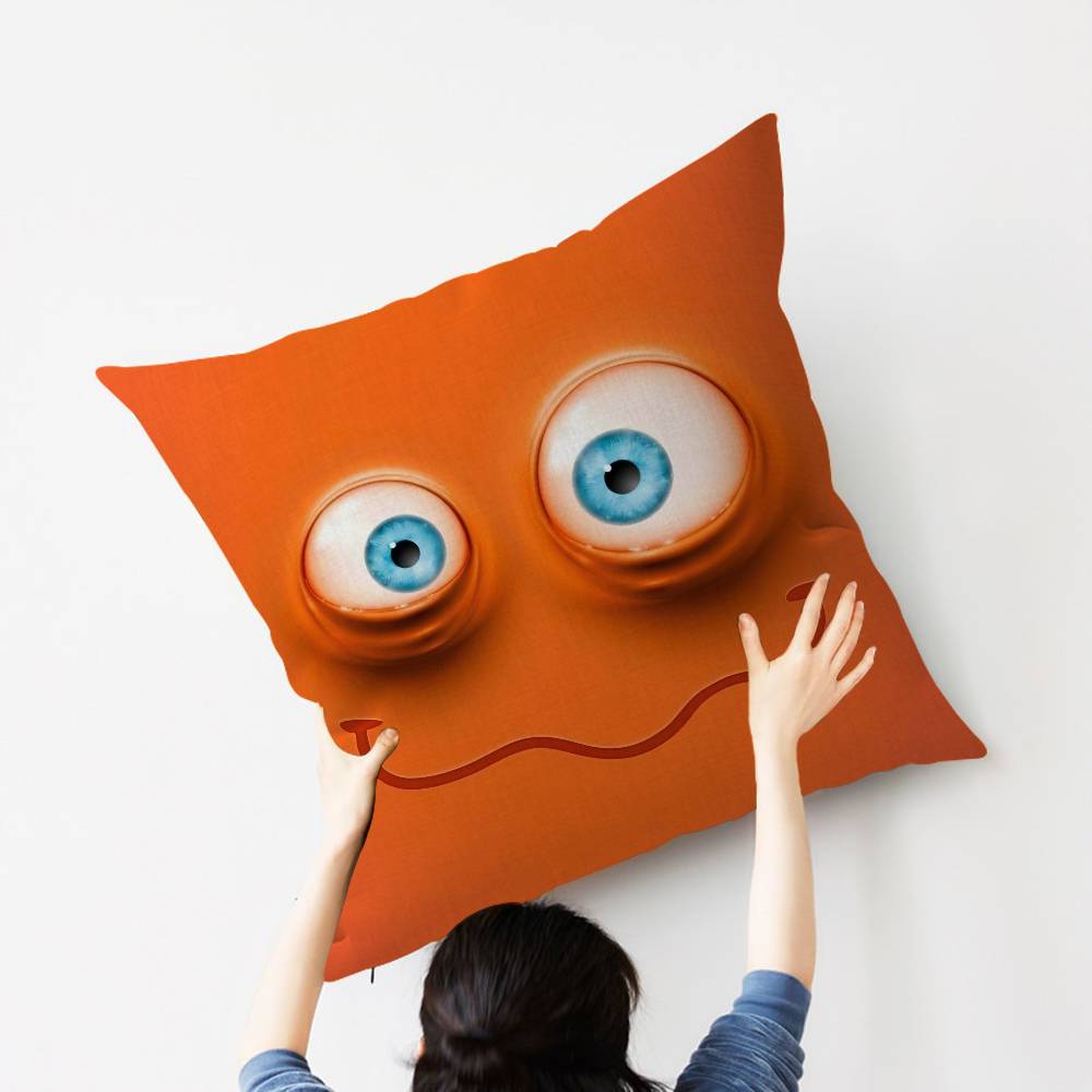 CARTOON ANGRY Funny Face Eyes Maple Design Cushion Cover Happy Autumn Harvest decor Holiday Decorati Pillow Cover