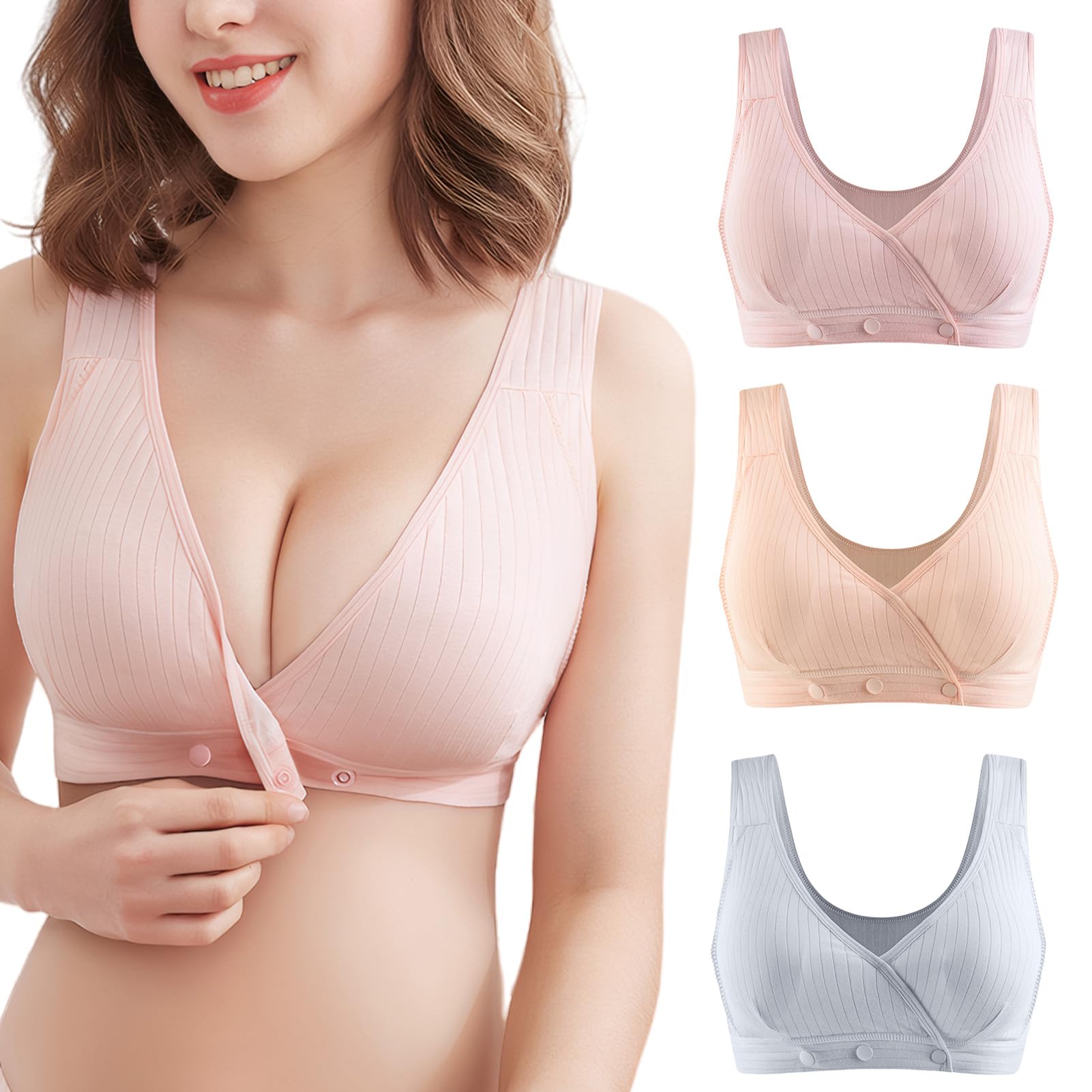 

Большой бюстгальтер для кормления с передней застежкой для беременных, съемный мягкий и XL [Maeau], набор из 3 предметов, с открытием, хлопок, бюстгальтер, бюстгальтер, без косточек, однотонный, мягкий, размер, вкладыши,