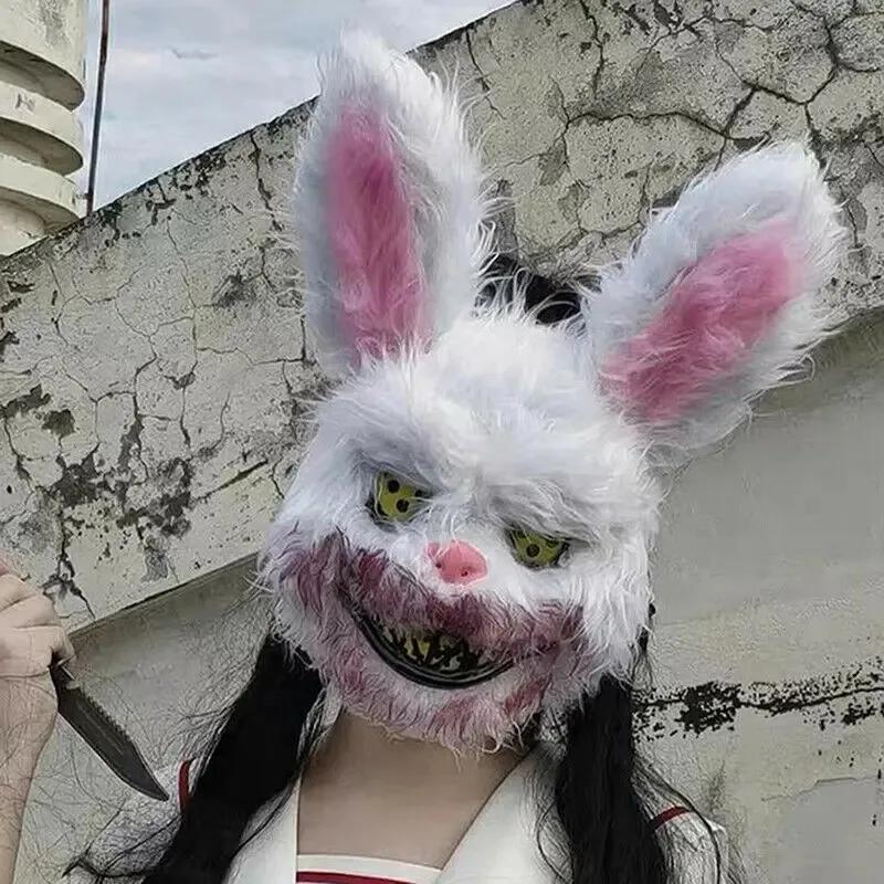 Glowing Animal Mask Halloween Horror Bloody Rabbit Bear Decoration Props Unisex Simulate Fur Mask Cosplay Costume Party Gifts