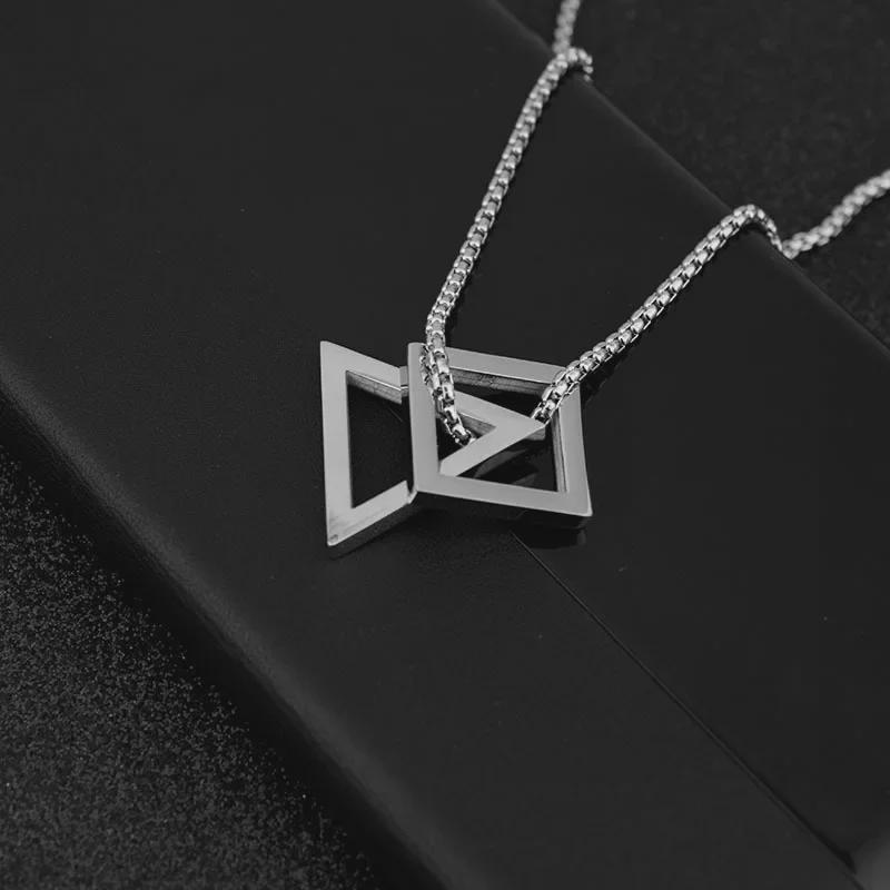 Disassemblable Geometric Necklace: Triangle & Square Mix-and-Match, Fade-Resistant, Long Necklace