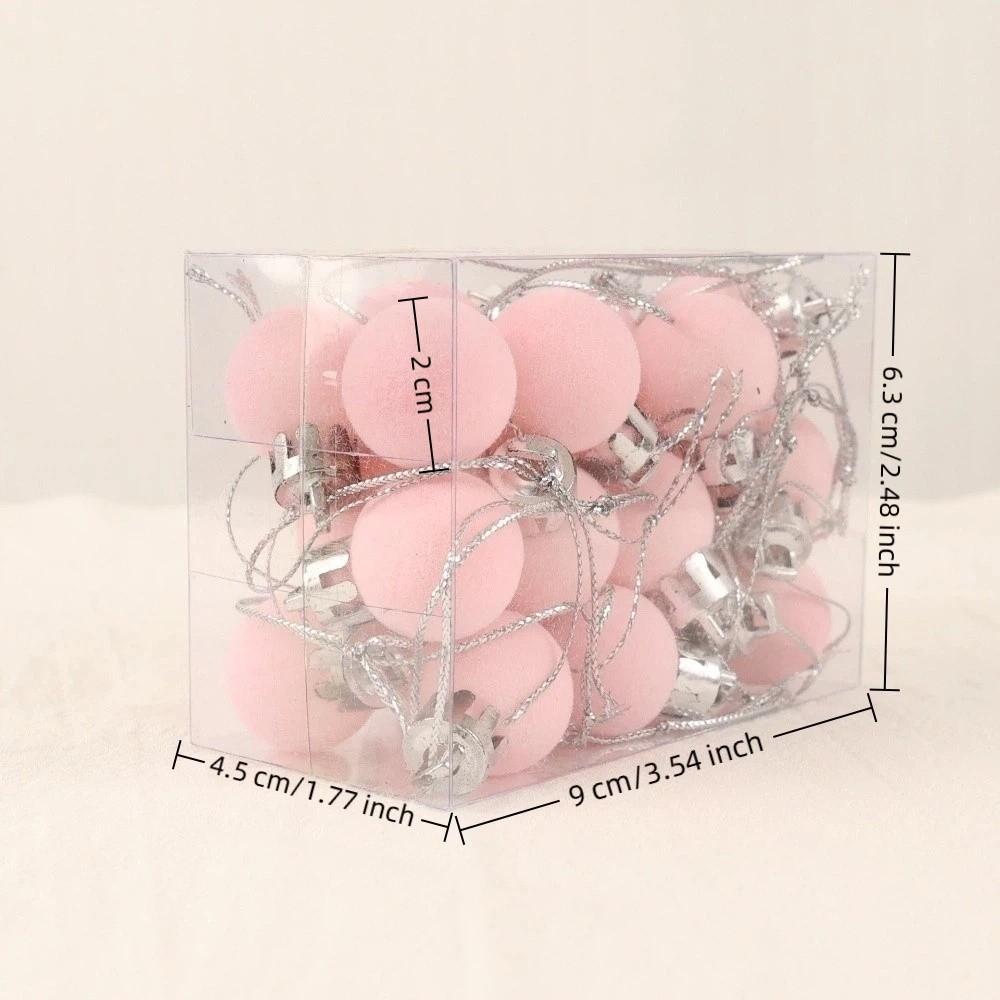 24pcs/box New Flocked Christmas Balls Ornaments 2cm Mini Christmas Tree Pendant Christmas Hanging Ball Holiday Decorating