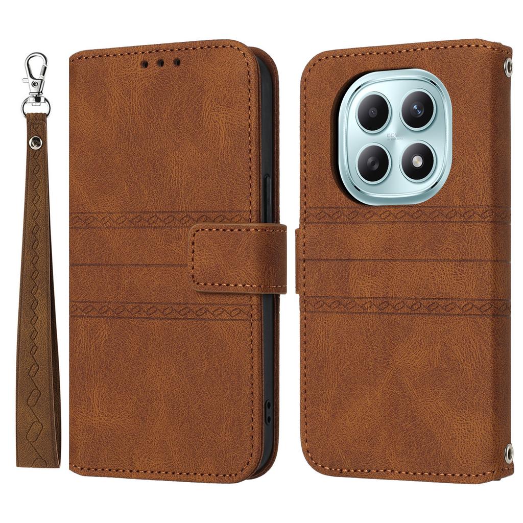 Dla Xiaomi Poco M8 5G/Redmi Note 15 5G (Światowy)/15 4G (Światowy) Etui Portfel Skóra Miękka w Dotyku Wytłaczane Etui na Telefon ze Sznurkiem na Nadgarstek