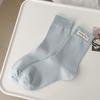 Cloth Label Pile Socks, Girls' Solid Color Simple Style Socks, Spring and Summer Versatile Mid-calf Socks, Women's Cotton Socks