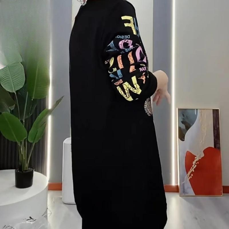 Autumn and Winter Plus Velvet Thickened Fashion Loose Sweater Diamond Bear Round Neck Top Women