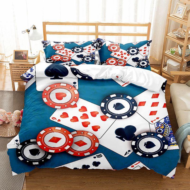 3D Printed Poker Card Bedding Set Microfiber Soft Quilt Cover Pillowcases 2/3pcs King Queen Bed Men's Gift