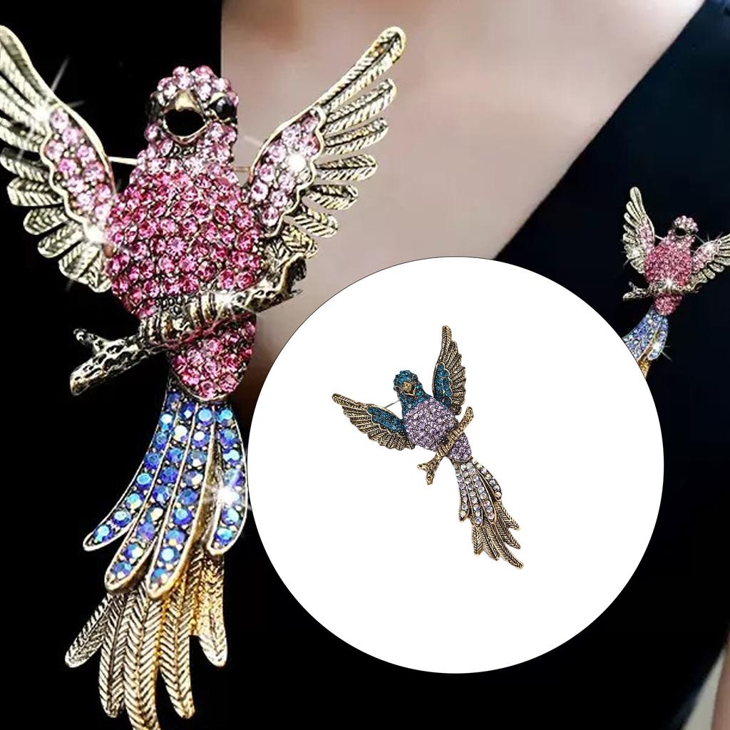 Vintage Eagle Brooch With Sparkling Multicolor Crystals Retro Cartoon Design Durable Alloy Material For Coat Jacket Fashion Accessory Gift