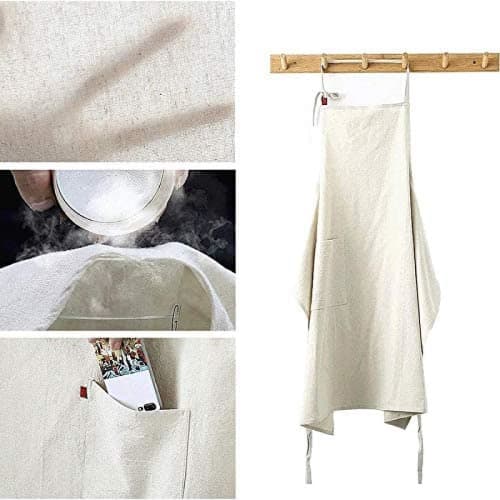 Sverkill Linen Apron, Simple, Nordic Style, Solid Color, Cafe Apron, Women's and Men's, Natural Color, Long Length, Kitchen, Cafe, Restaurant, Florist