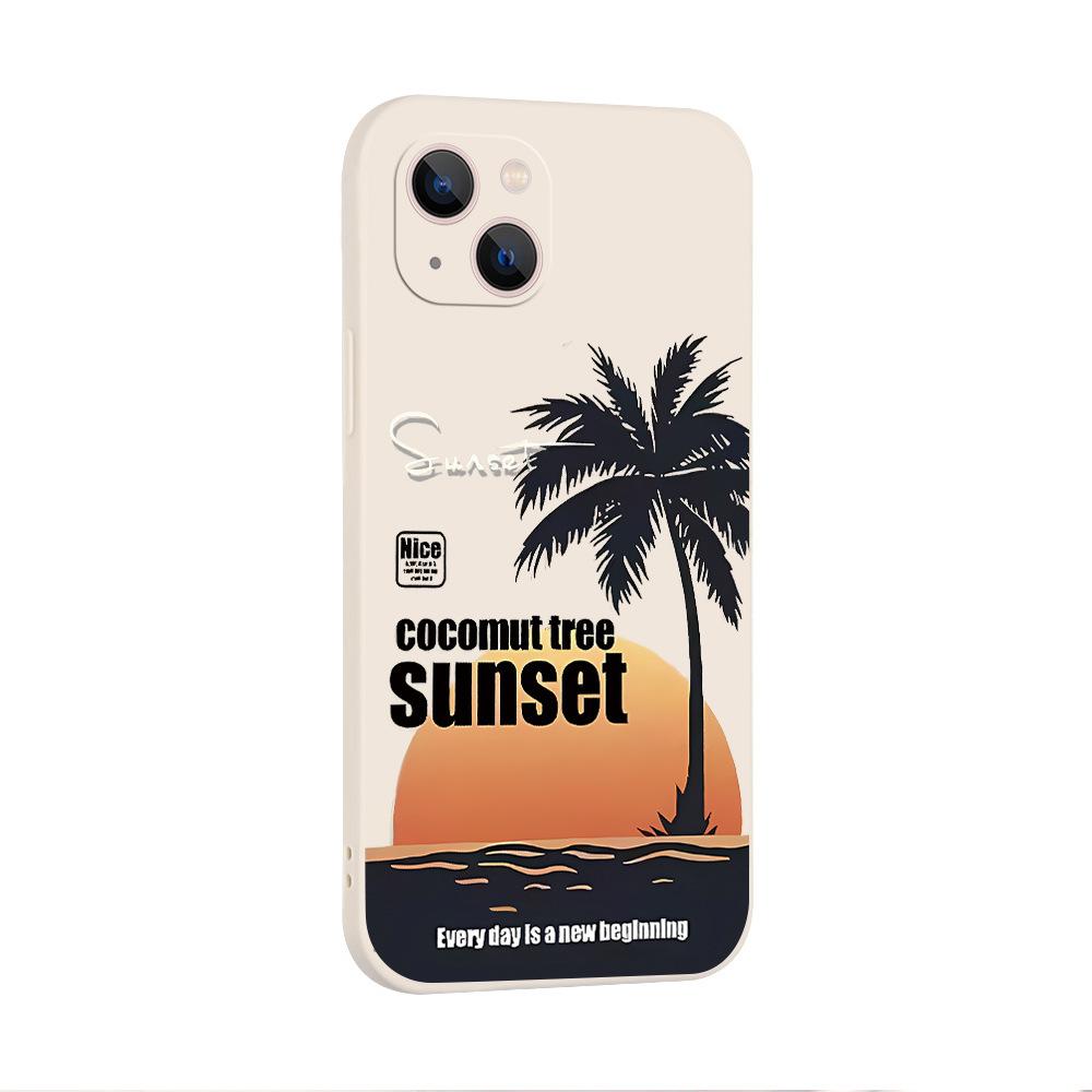 Island sunset coconut tree suitable for apple 15 mobile phone case iphone17 couple 16promax matte soft case anti-drop