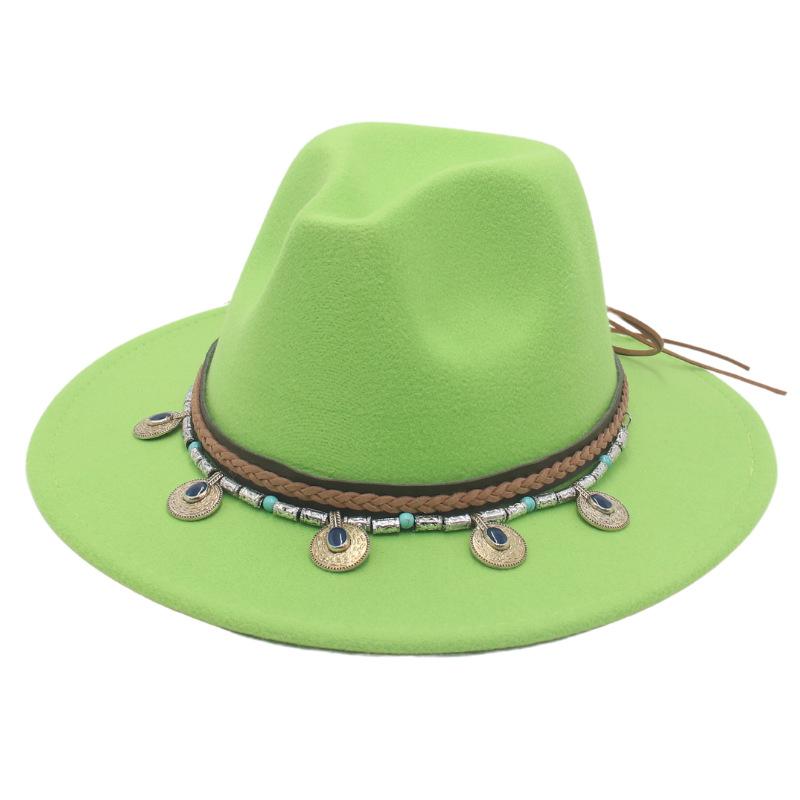 Flowing Beads Imitation Gemstone Tibetan Style Top Hat Jazz Dance Men'S And Women'S Big Eaves Hat