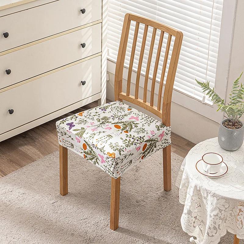 Flowers Print Chair Seat Covers Removable Washable Anti-Dust Stretch Spandex Dining Room Upholstered Chair Cushion Slipcover