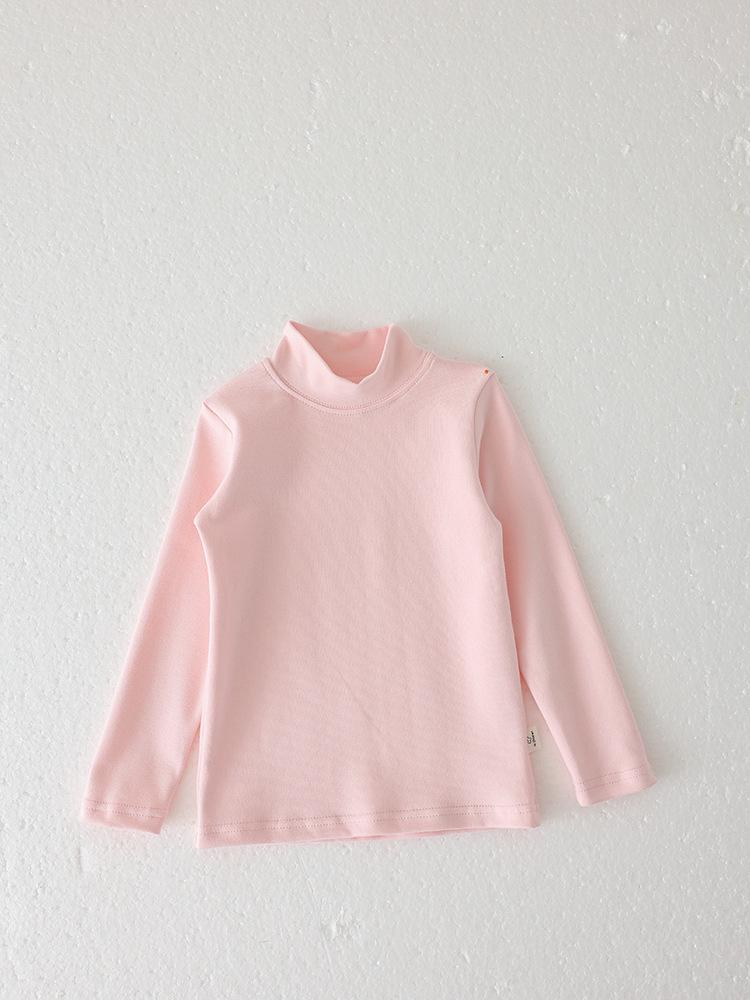 Children's Double-Sided Brushed Cotton Pullover: Semi-High Neck, Long Sleeve, Versatile Plain Color Perfect for Spring and Autumn.