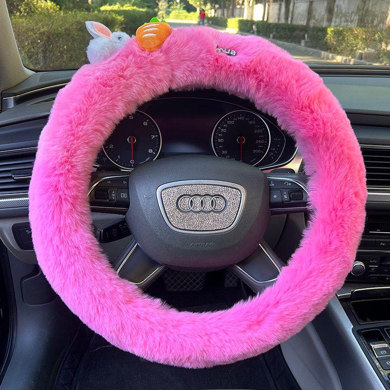 

2022 New Car Steering Wheel Cover Goddess Style Winter Plush Warm Cute Cartoon Universal Handlebar Cover for All Seasons Mua Radish Rabbit [Rose Red]