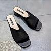 Ladies' Summer Elegant and Fashionable Knitted One Step Kick Middle Heel Breathable Thick Bottom Open Toe Slope Heel Sandals