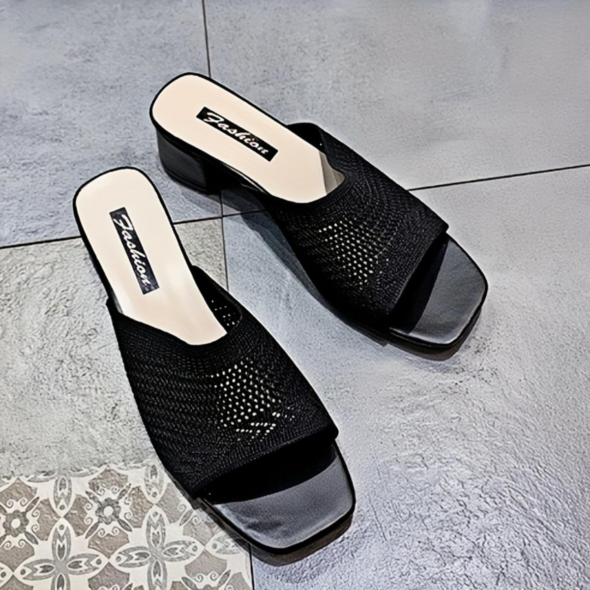 

Женские летние элегантные и модные вязаные босоножки One Step Kick на среднем каблуке с дышащей толстой подошвой и открытым носком на покатом каблуке 39 чёрный