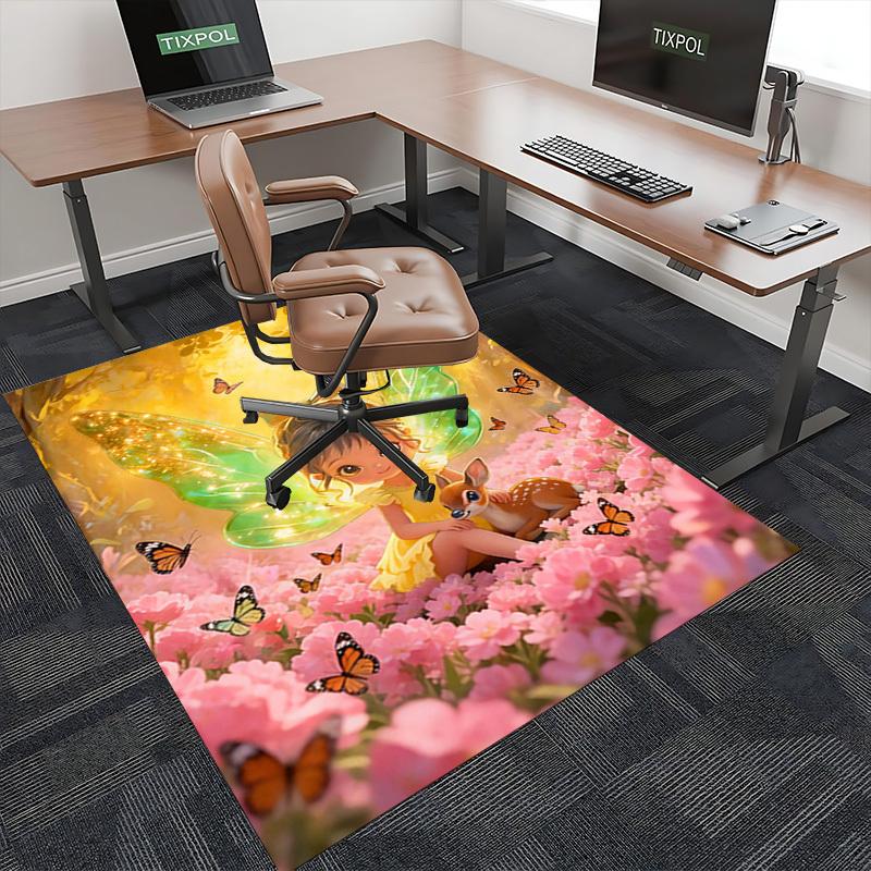 1pc Tinkerbell Fairy Office Chair Mat Anime Cartoon Design, Non Slip Carpet for Home Decor, Suitable for All Seasons