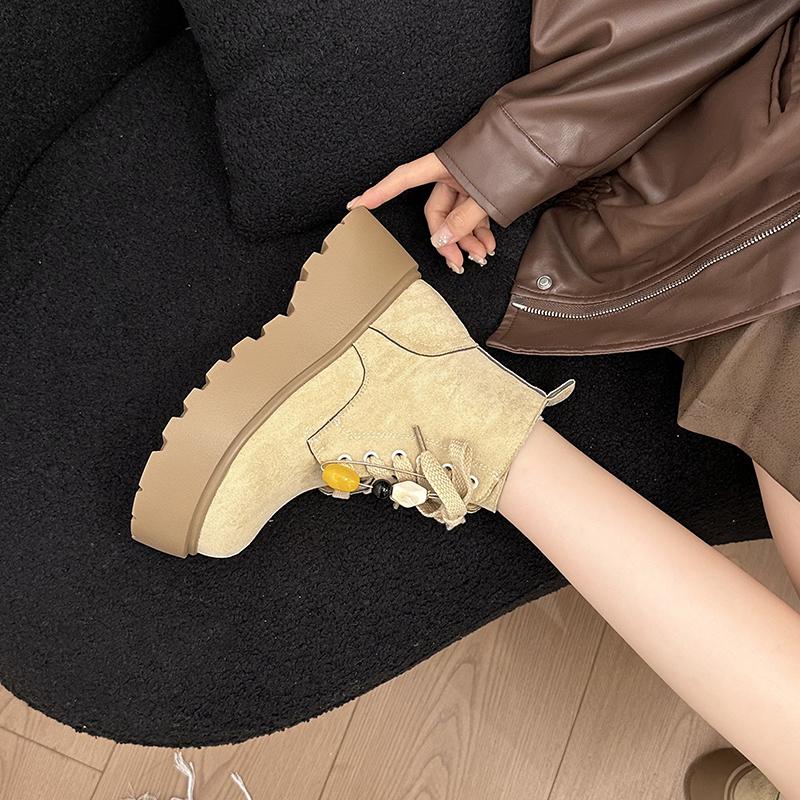 Fashion | WomenAnkle Boots 2025 Winter Warm Fur Chunky Sneakers Lace Up Non-Slip Punk Shoes Breathable High Platform Motorcycle Boot