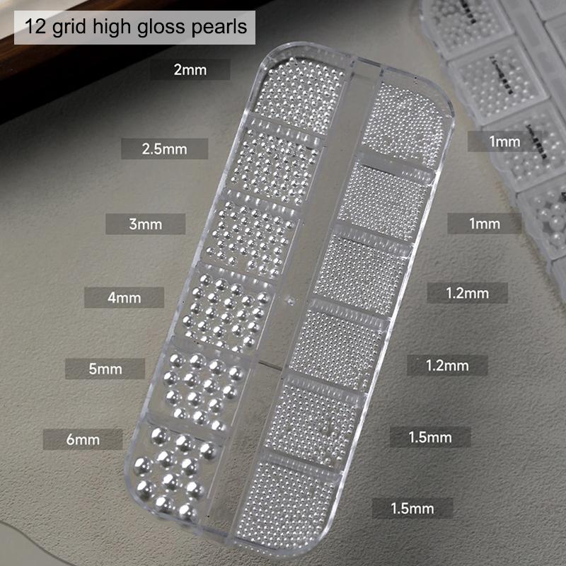 6/12 Grids Pearl Nail Art Decorations White Half Round Flat Bottom Full Circle Mixed Size Nail Art Diy Accessories