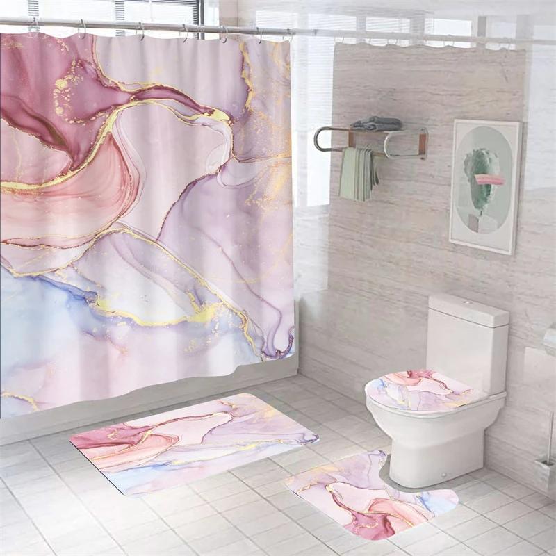 Luxury 3D Marble Shower Curtain Set Polyester Fabric Waterproof Batthroom Curtains Modern Style Printing Bath Toilet Cover Mat