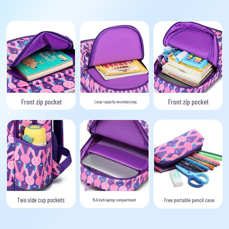 Mok Lightweight Double Shoulder School Backpack & Pencil Case Set for Girls, Grades 1-6