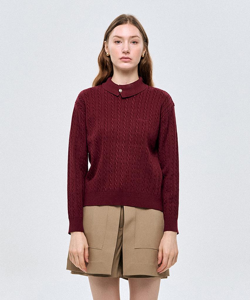 LESONNET Duke Cable Knit Pullover Burgundy