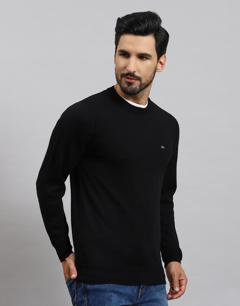 MONTE CARLO Mens Solid Black Round Neck Full Sleeve Pullover