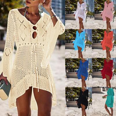Women Crochet Sunscreen Cover Up Bikini Swimwear Knit Beach Swimsuit Bandage