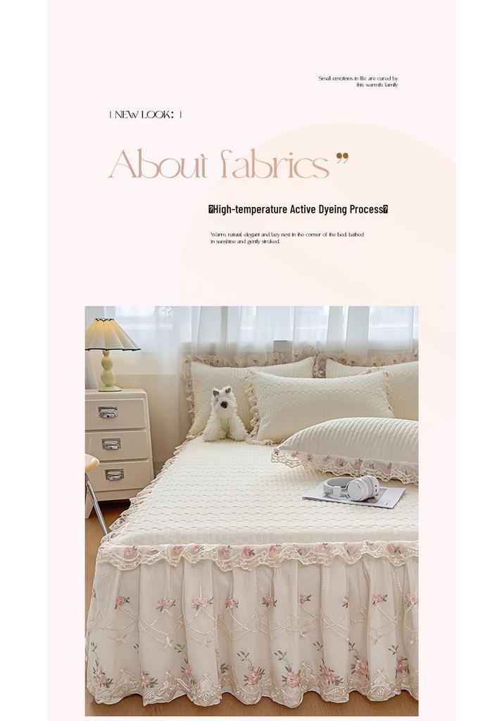 Korean Princess Crinkled Quilted Lace Bed Skirt: Thick Non-slip Mattress Protector