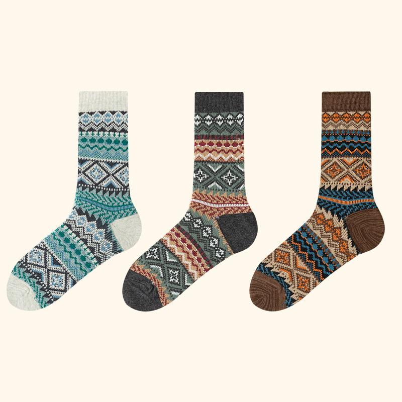 Men's Dress Socks Cotton Crew Socks 3 Pairs Breathable and Sweat-absorbing Funky Colorful Pattern  Crew Socks