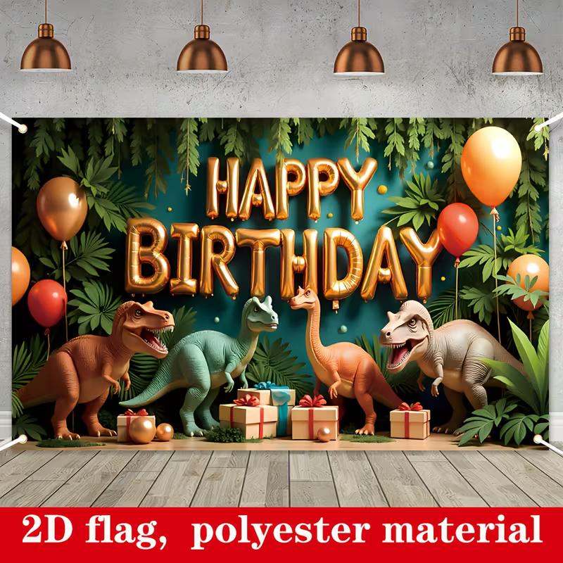 Kids Dino Themed Birthday Backdrop, Tropical Jungle Happy Birthday Background Cloth for Birthday Party & Photography