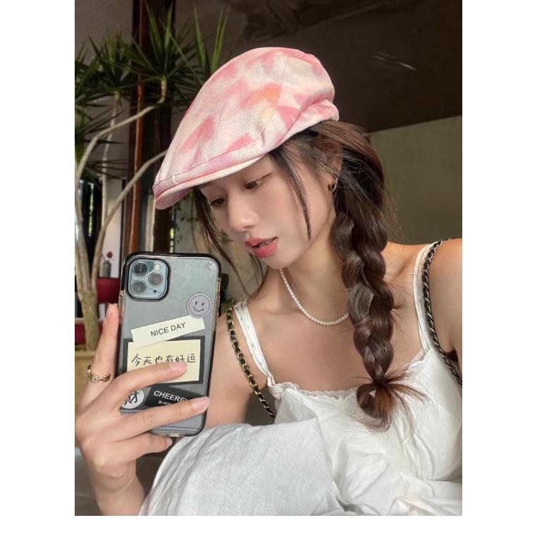 British retro pink heart-shaped denim forward cap for women, new summer inverted beret, early autumn duckbill cap