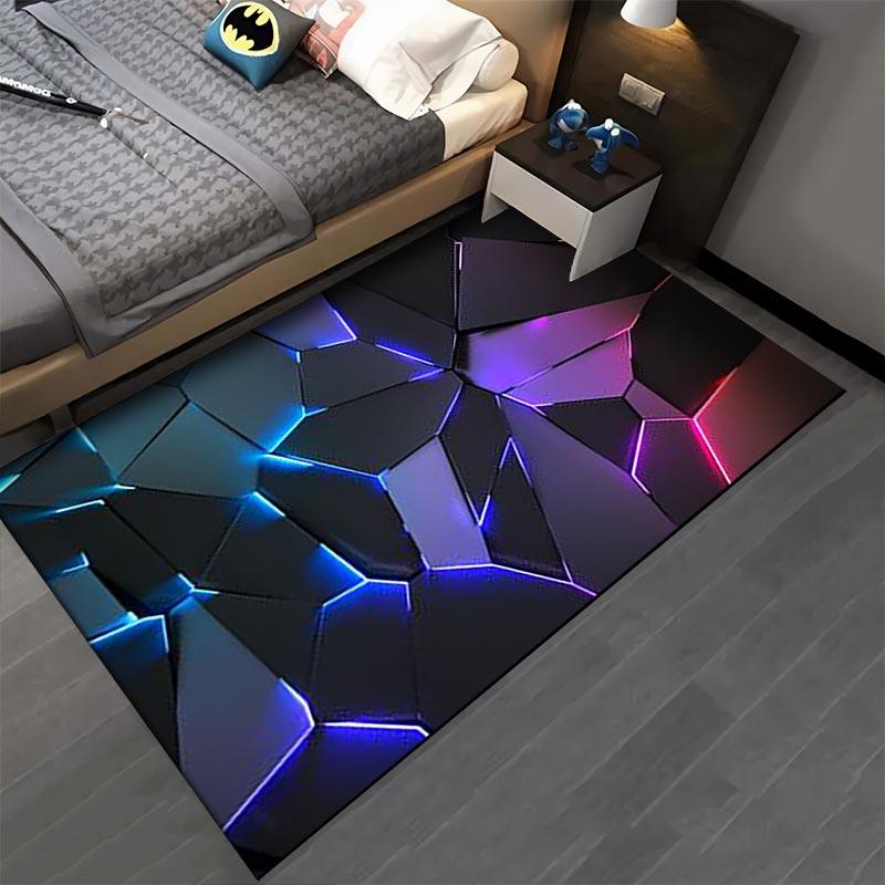 Modern Geometric Carpet with LED Light Pattern, Black 3D Style Design Suitable for use as an anti-slip for living room bedroom sofas
