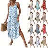 Damenmode Casual V-Ausschnitt Ärmellose Kleider Print Kleider Strand Lange Kleider