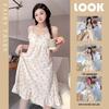 Summer V-Neck Nightdress with Chest Pads - Sexy Bubble Cotton Spaghetti Strap Style: Loose Fit Homewear for Women