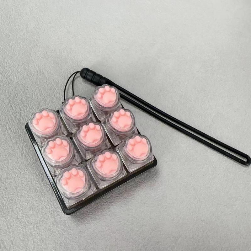 9 Keys Silent Keyboard Keychain Creative Cat Paw Keycap Fidget Toys Stress Relief Toys For Kids Adults Gift