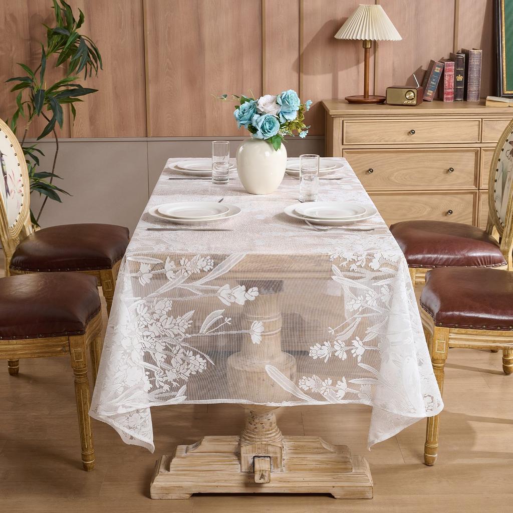 New lace tablecloth restaurant rectangular table cloth household coffee table tablecloth wedding festival atmosphere dust cover
