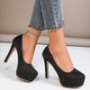 Round Toe Solid Color Pumps Super High Heel Thin Heels 2024 High Quality Women's Shoes Slip-on Spring/Autumn Platform Pumps